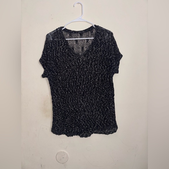 Eileen Fisher Tops - Eileen Fisher Black Cotton Nylon Tape V-neck Cap Sleeve
Semi-Sheer Top Size L/G